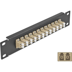 Delock 10″ Fiber Optic Patch Panel 12 Port LC Duplex beige 1U black