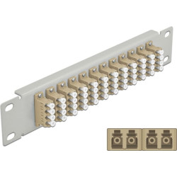 Delock 10″ Fiber Optic Patch Panel 12 Port LC Quad beige 1U grey