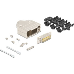 Delock Sub-D connector housing 15 pin metal including male connector and mounting material