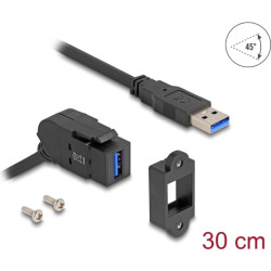Delock Keystone Module USB 5 Gbps Type-A panel mount female 45° angled to Type-A male with 30 cm cable black