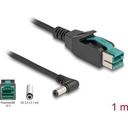 Delock PoweredUSB cable male 12 V to DC 5.5 x 2.1 mm male angled 1 m