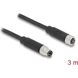 Delock M8 3 pin Cable A-coded male to female PUR (TPU) 3 m