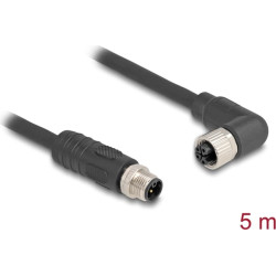 Delock M12 Cable L-coded 4 pin male straight to female right angled PUR suitable for drag chains 5 m black
