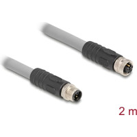 Delock M12 Cable L-coded 5 pin male to female PUR suitable for drag chains 2 m grey