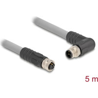 Delock M12 Cable L-coded 5 pin male right angled to female straight PUR suitable for drag chains 5 m grey
