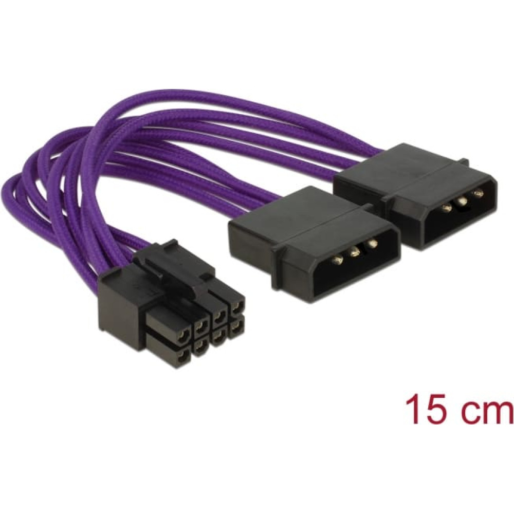 Delock Power Cable 8 pin EPS > 2 x 4 pin textile shielding purple