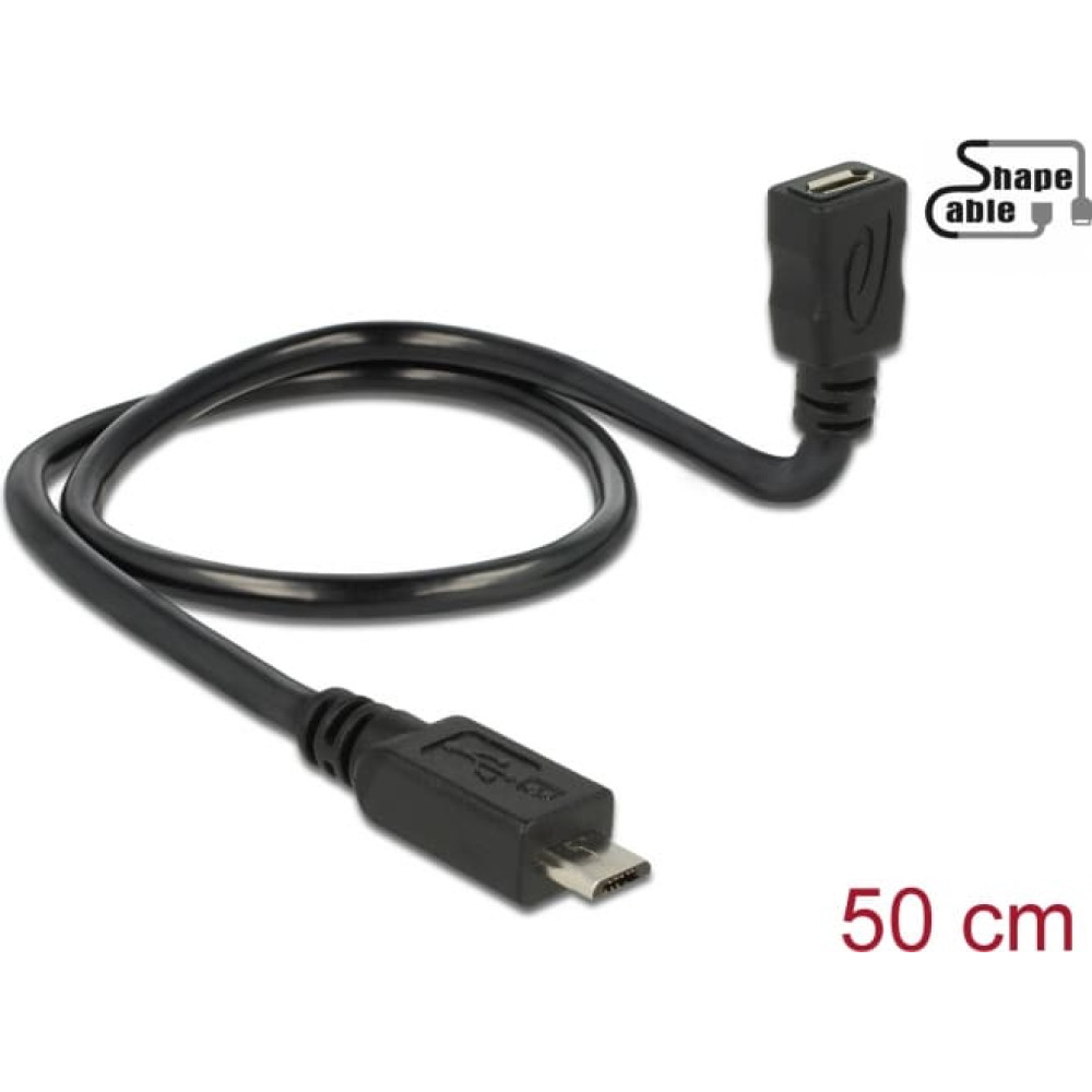Delock Cable USB 2.0 Micro-B male > USB 2.0 Micro-B female OTG ShapeCable 0.50 m