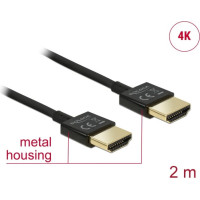 Kabelis HS HDMI ar tīklu M/M, 3D 4K, Slim Premium, 2m, melns, Delock