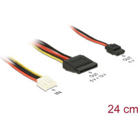 Delock Cable Power Floppy 4 pin power receptacle > SATA 15 pin receptacle (5 V + 12 V) + Slim SATA 6 pin receptacle (5 V) 24 cm