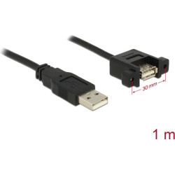 Delock Cable USB 2.0 Type-A male > USB 2.0 Type-A female panel-mount 1 m