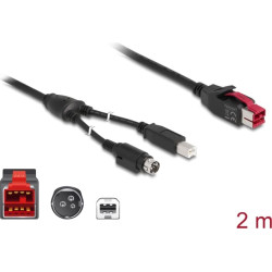Delock PoweredUSB cable male 24 V > USB Type-B male + Hosiden Mini-DIN 3 pin male 2 m for POS printers and terminals