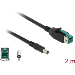 Delock PoweredUSB cable male 12 V > DC 5.5 x 2.1 mm male 2 m for POS printers and terminals
