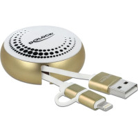 Delock USB 2 in 1 Retractable Cable Type-A to Micro-B and Lightning&trade; white / gold