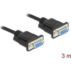 Delock RS-232 Cable Serial D-Sub9 female to female null modem with narrow plug housing 3 m