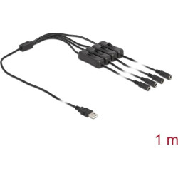 Delock Cable USB Type-A male to 4 x DC 5.5 x 2.1 mm female with switch 1 m