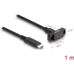 Delock SuperSpeed USB 10 Gbps (USB 3.2 Gen 2) Cable USB Type-C™ male to female 1 m panel-mount black