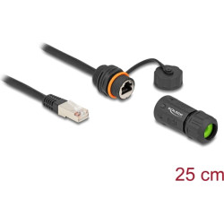 Delock Cable RJ45 plug to RJ45 jack Cat.6A for built-in with M20 thread and housing IP68 dust and waterproof 25 cm black