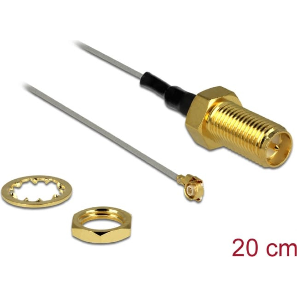 Delock Antenna Cable RP-SMA jack bulkhead to I-PEX Inc., MHF® III plug 0.81 20 cm thread length 10 mm