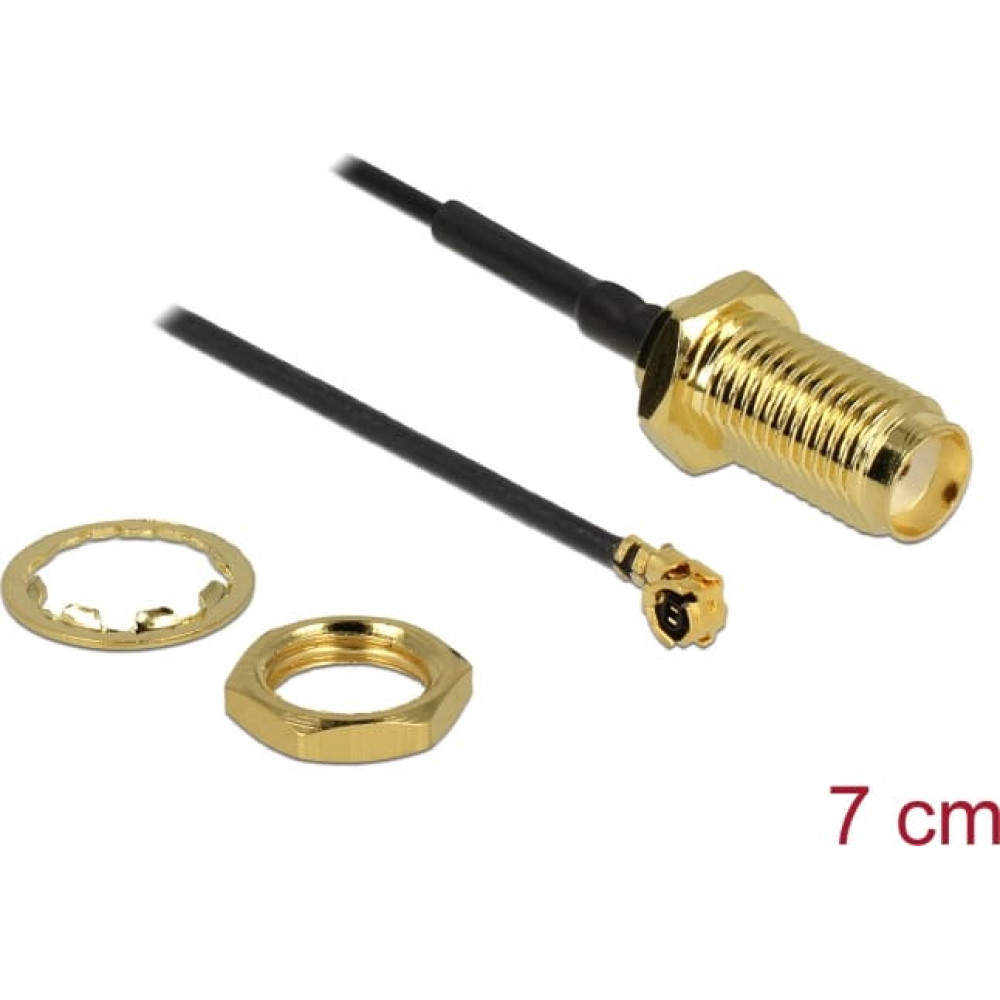 Delock Antenna Cable SMA jack bulkhead to I-PEX Inc., MHF® I plug 1.13 7 cm thread length 10 mm