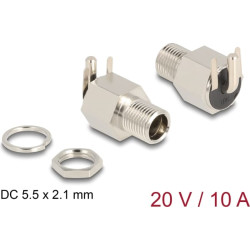 Delock Connector DC 5.5 x 2.1 mm female bulkhead soldering version angled - Hexagon 20 V / 10 A