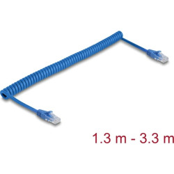 Delock RJ45 Coiled Cable plug to plug Cat.6 UTP 1.3 m to 3.3 m blue