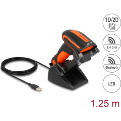 Delock Industrial Barcode Scanner 1D and 2D for 2.4 GHz or Bluetooth with inductive charging station