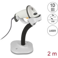Delock USB Barcode Scanner 1D with connection cable and stand - Laser - light grey