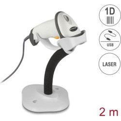 Delock USB Barcode Scanner 1D with connection cable and stand - Laser - light grey