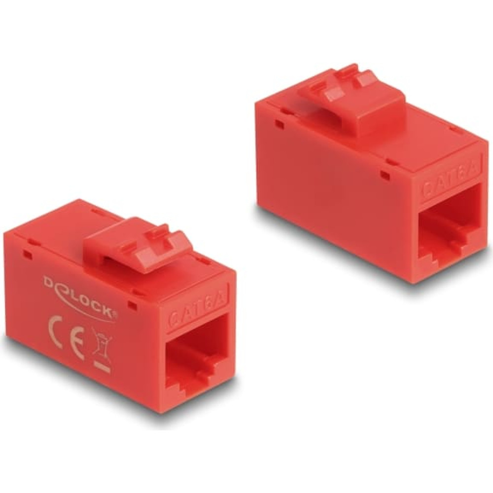 Delock Keystone Module RJ45 jack to RJ45 jack Cat.6A UTP red