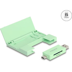 Delock Card Reader USB 5 Gbps USB Type-C™ / Type-A for SD and Micro SD memory cards with practical memory card case - mint
