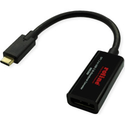 Roline Type C - DisplayPort AdapterCable, M/F, Bi-rectional, 0.2 m