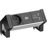 Bachmann DESK2 ALU BLACK 1xUTE 1xUSB Charger 0.2m GST18