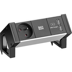 Bachmann DESK2 ALU BLACK 1xUTE 1xUSB Charger 0.2m GST18