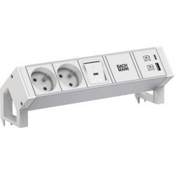 Bachmann DESK2 ALU WHITE 2xUTE 1xUSB A/C 22W 1xswitch 0.2m