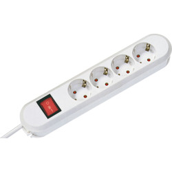Bachmann SMART socket strip 4x earthing contact, switch, white, 1.5 m