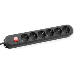 Bachmann SMART socket strip 6x earthing contact, switch, black, 3 m
