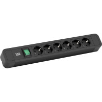 Bachmann PRIMO2 socket strip 6x earthing contact, aluminium, switch, black, 2 m