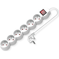 Value French Power Strip, 6-way, with illuminated Switch, white, 1.5 m