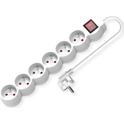 Value French Power Strip, 6-way, with illuminated Switch, white, 1.5 m