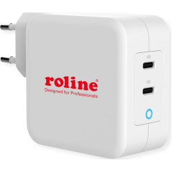 Roline USB Wall Charger Euro Plug, 2 Ports, 2x C (PD), 100W, GaN
