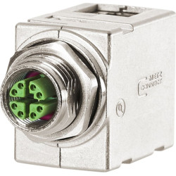 Metz Connect M12 Panel feed through adapters, X-coded, to RJ45 - angled
