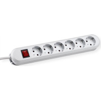 Bachmann SMART socket strip 6x earthing contact, aluminium, with switch, white, 3 m