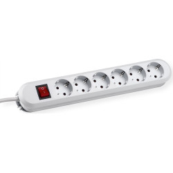 Bachmann SMART socket strip 6x earthing contact, aluminium, with switch, white, 3 m