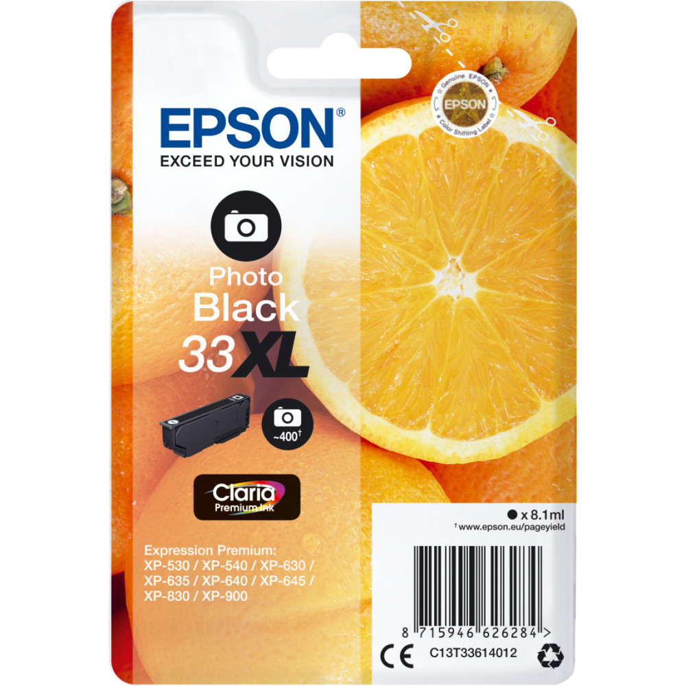 Epson Oranges Singlepack Photo Black 33XL Claria Premium Ink