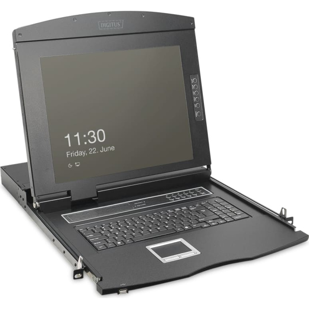Digitus Modular HD LCD KVM console with 19\" TFT, 16-port HDMI KVM connection, touchpad, German keyboard layout