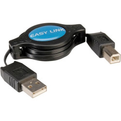 VALUE USB 2.0 Retractable Cable, Type A M - Type B M, 1.2 m