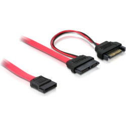 Delock Cable Slim SATA female > SATA 7 pin + SATA 15 pin 5 V 50 cm