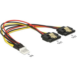 Delock Cable Power Floppy 4 pin male > 2 x SATA 15 pin female metal 20 cm