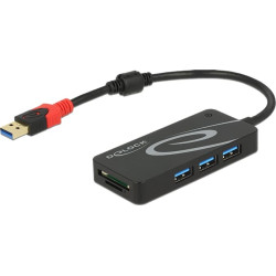 Delock External USB 3.1 Gen 1 Hub USB Type-A > 3 x USB Type-A + 2 Slot SD Card Reader