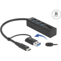 Delock 3 Port USB 3.2 Gen 1 Hub + SD and Micro SD Card Reader with USB Type-C™ or USB Type-A connector